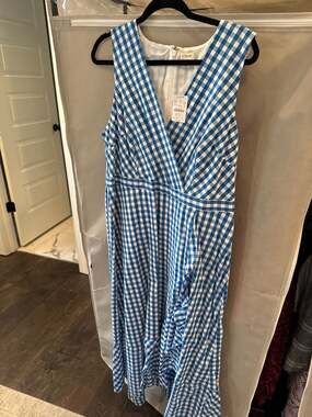 J.Crew Gingham V-Neck Ruffle Wrap Maxi Dress in Cotton Poplin